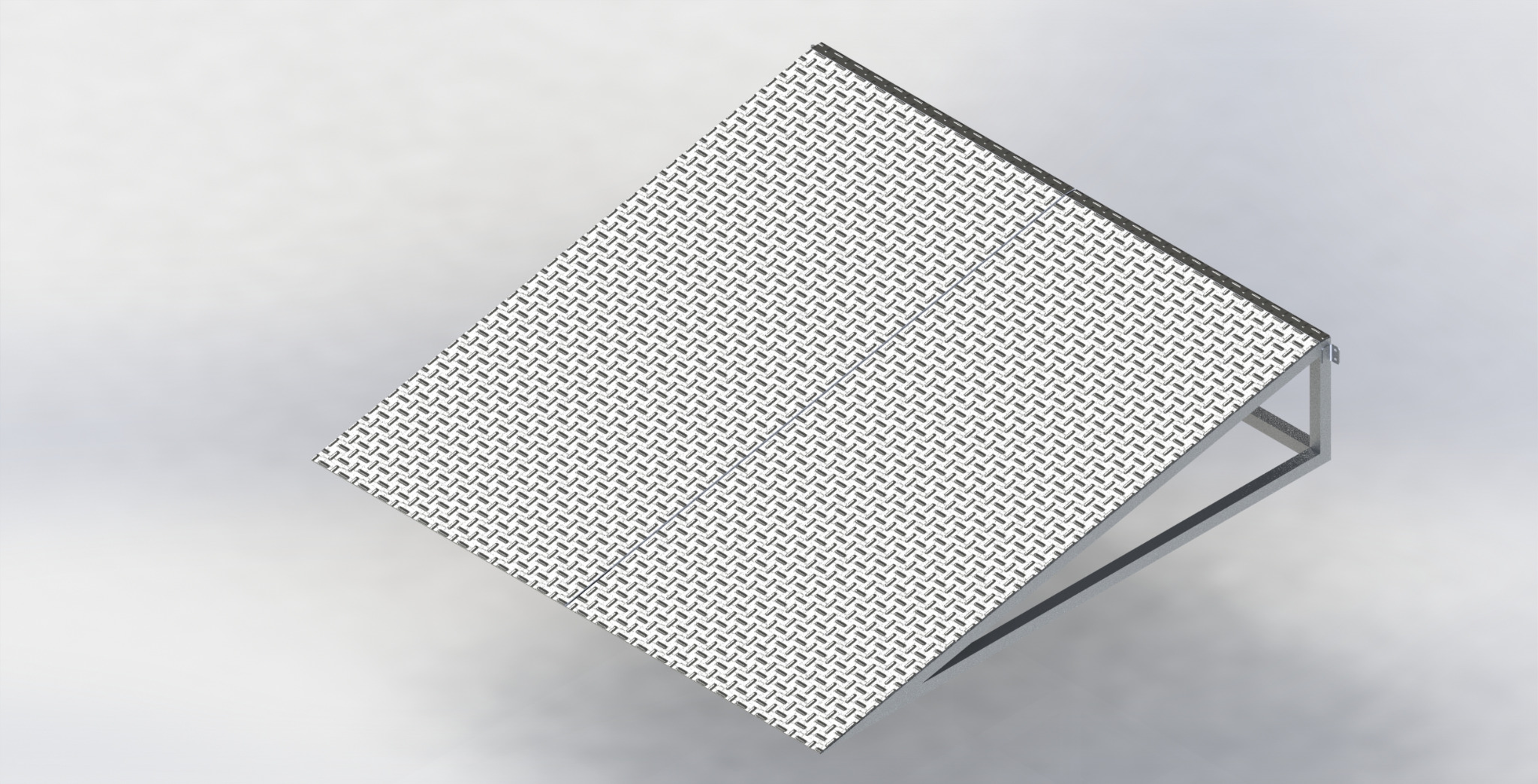 Front rendering of a custom aluminum shed access ramp with tread-plate decking